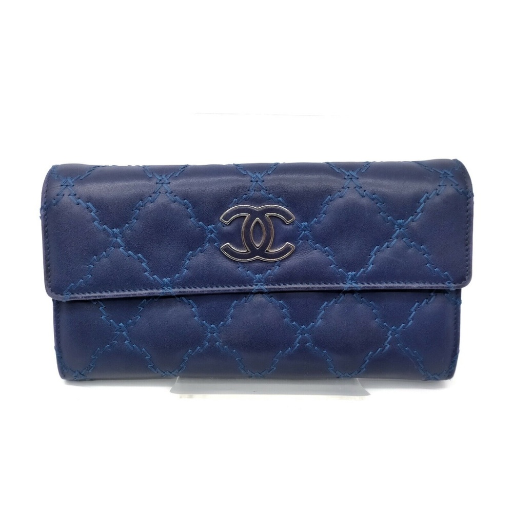 Chanel Wild Stitch Blue Leather Wallet
